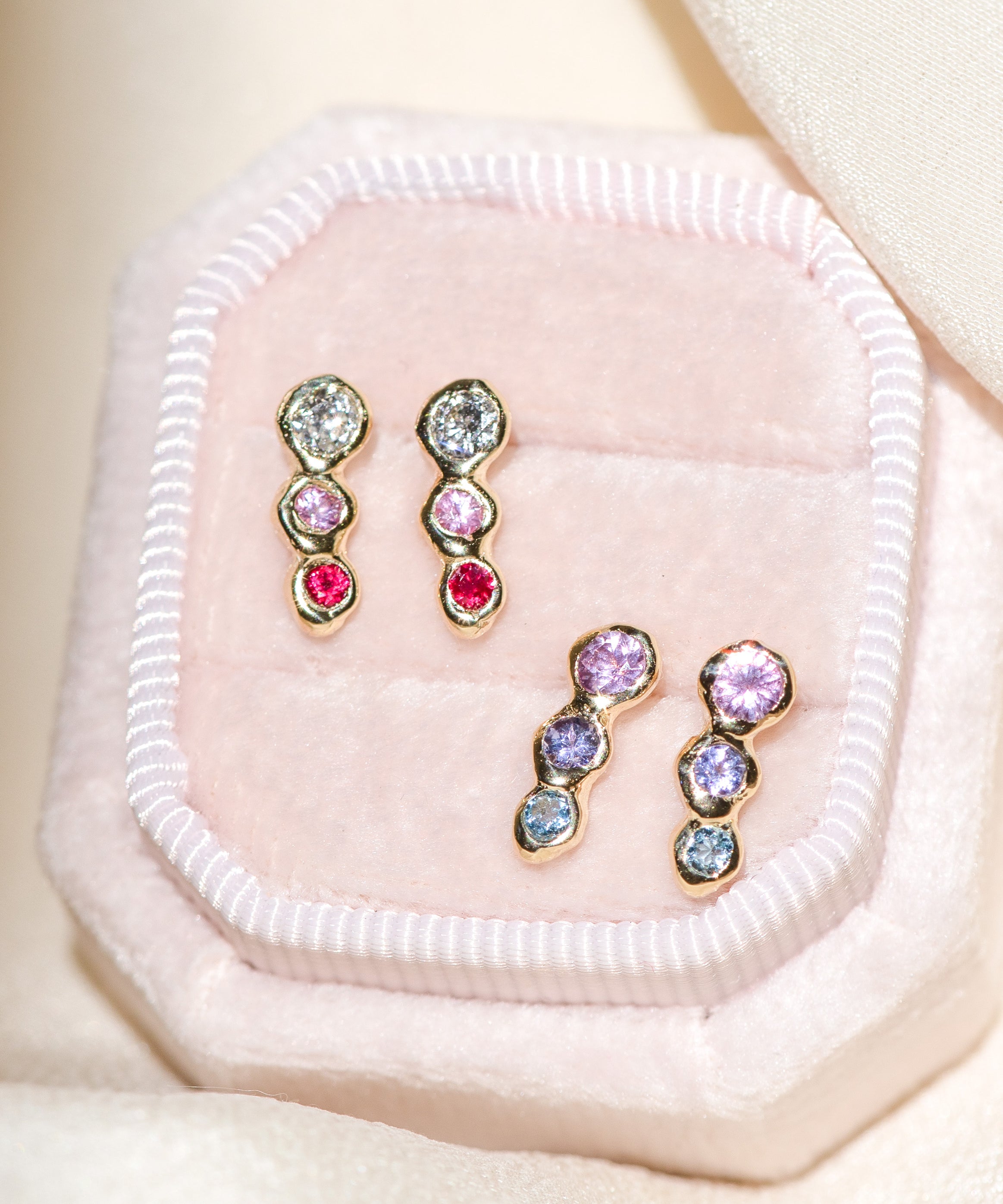 Diamond, Pink Sapphire, Ruby & Pink Sapphire, Tanzanite, Aquamarine 14k Yellow Gold Studs