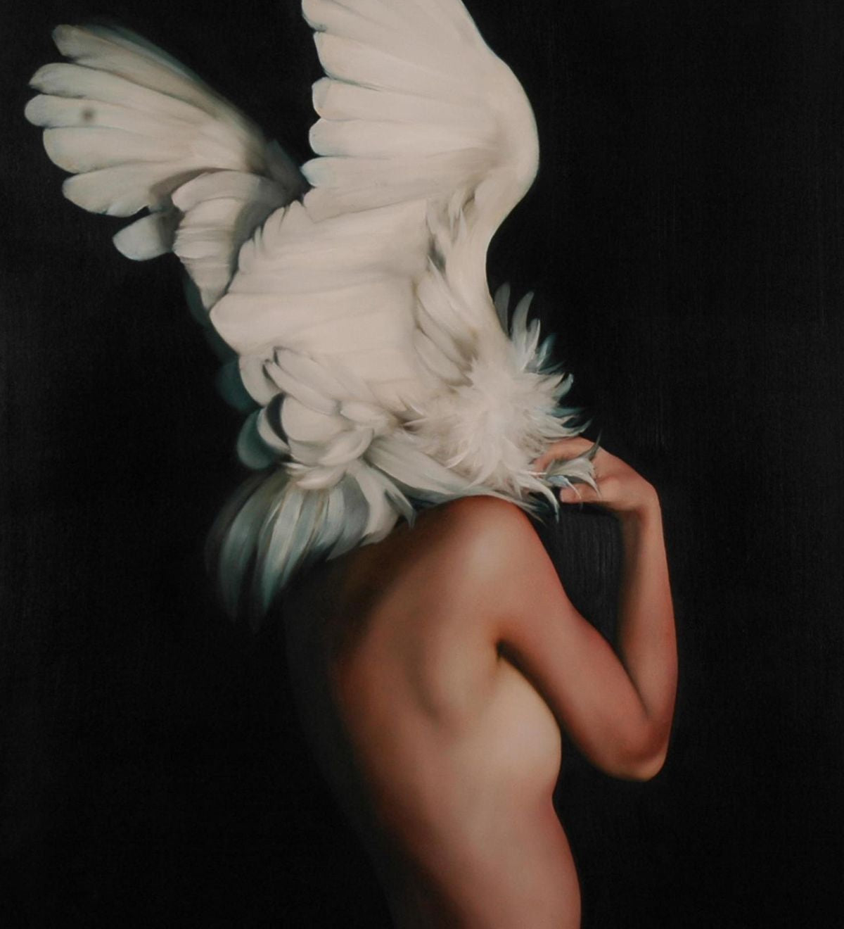 Artistic image of a woman with angel wings emerging from her head, symbolizing divine guidance and spiritual awakening
