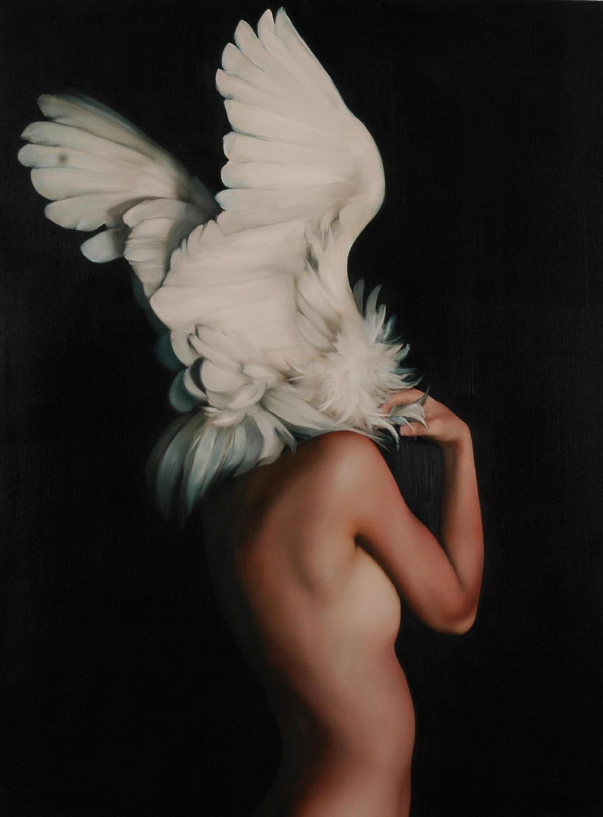 Artistic image of a woman with angel wings emerging from her head, symbolizing divine guidance and spiritual awakening