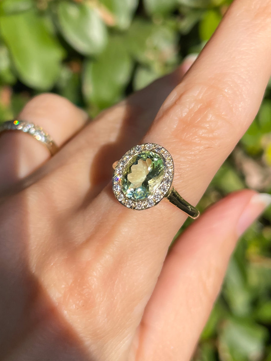 Green Tourmaline Halo Ring