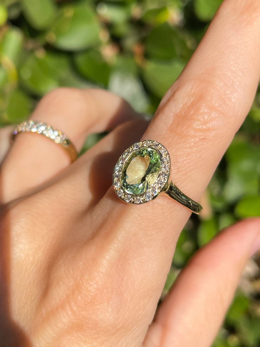 Green Tourmaline Halo Ring