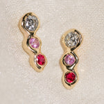 Diamond, Pink Sapphire, Ruby 14k Yellow Gold Studs