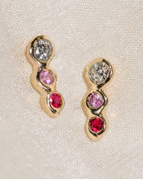 Diamond, Pink Sapphire, Ruby 14k Yellow Gold Studs