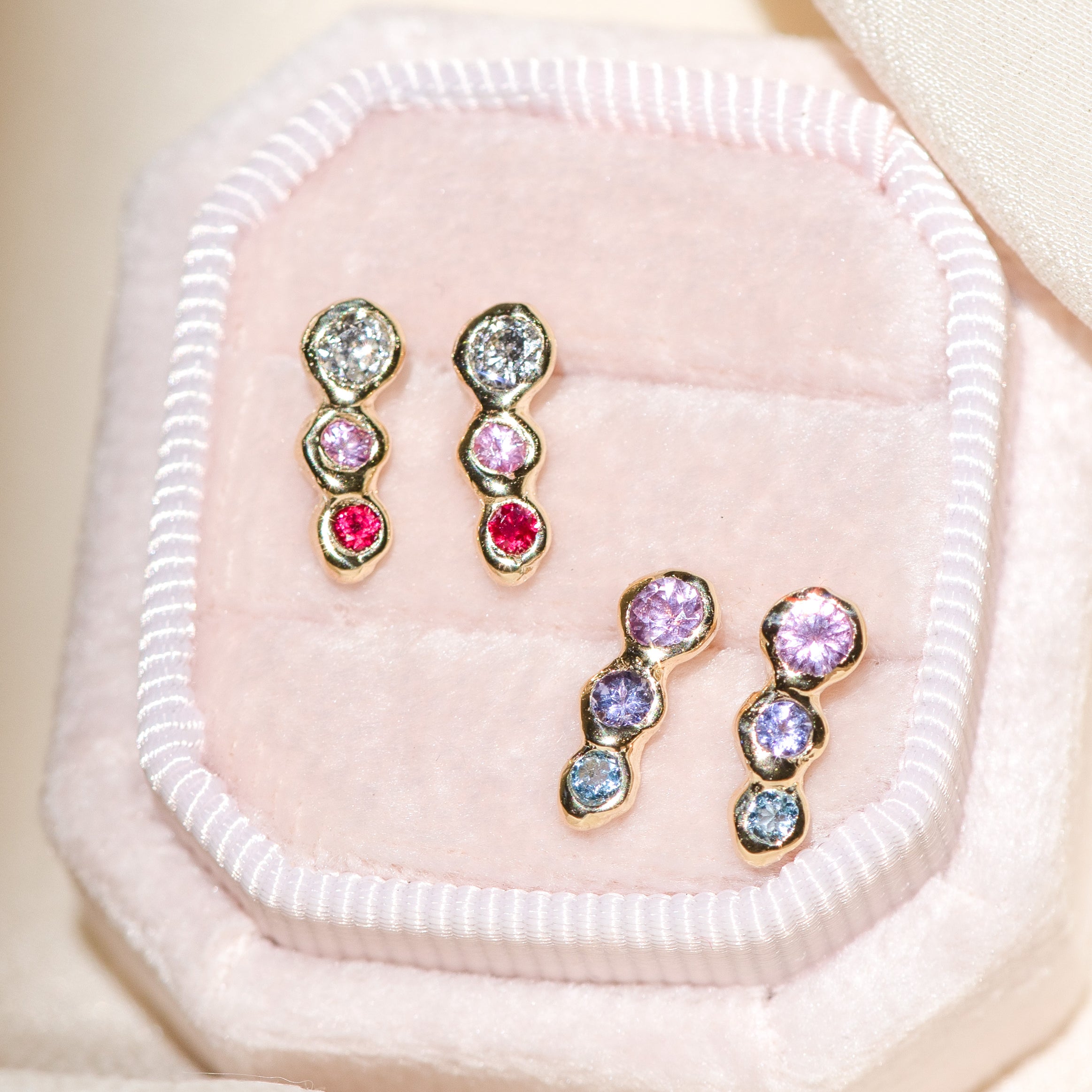 Diamond, Pink Sapphire, Ruby & Pink Sapphire, Tanzanite, Aquamarine 14k Yellow Gold Studs