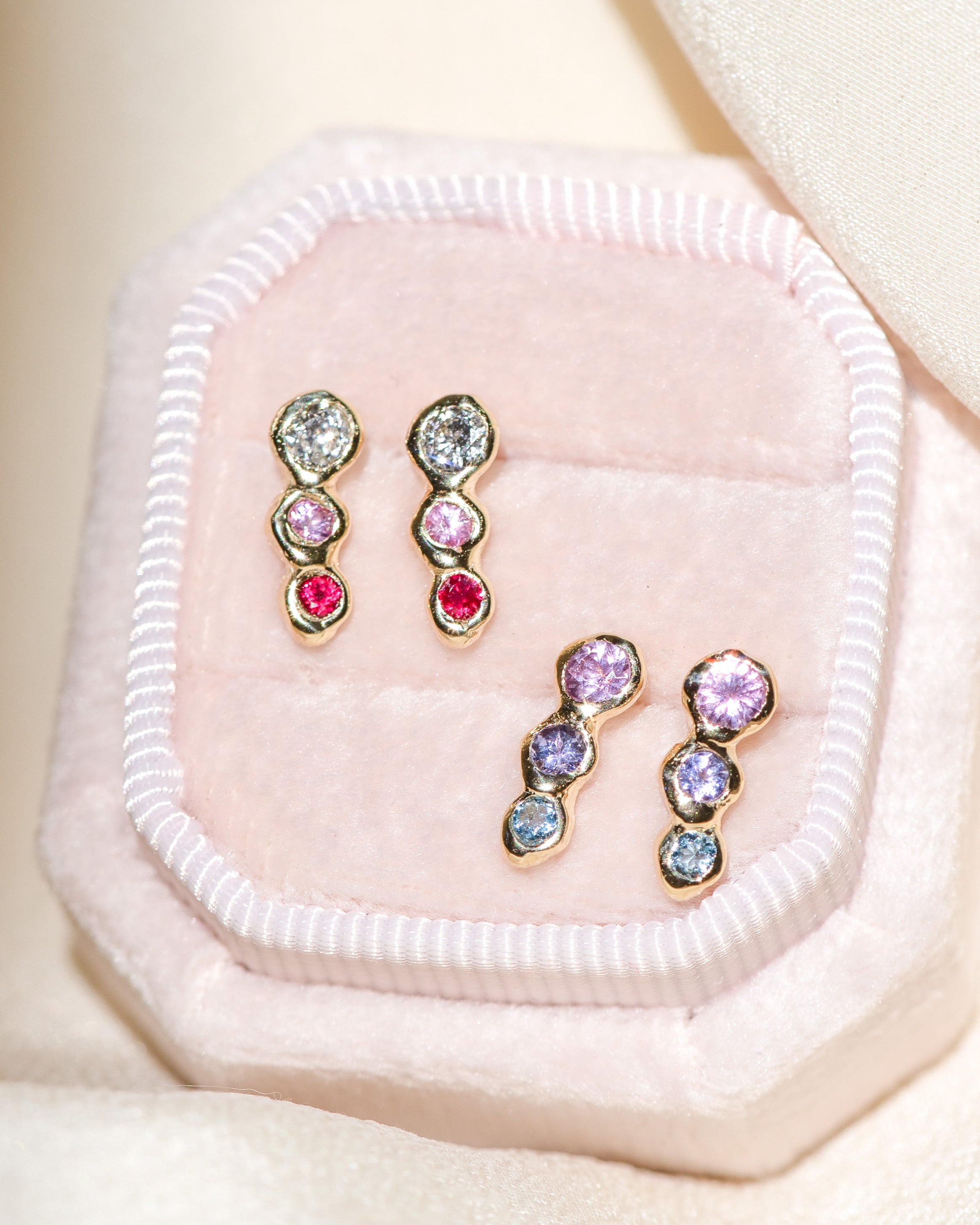Diamond, Pink Sapphire, Ruby & Pink Sapphire, Tanzanite, Aquamarine 14k Yellow Gold Studs