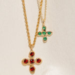 Croix in Garnet on Rope Chain & Baby Croix in Emerald