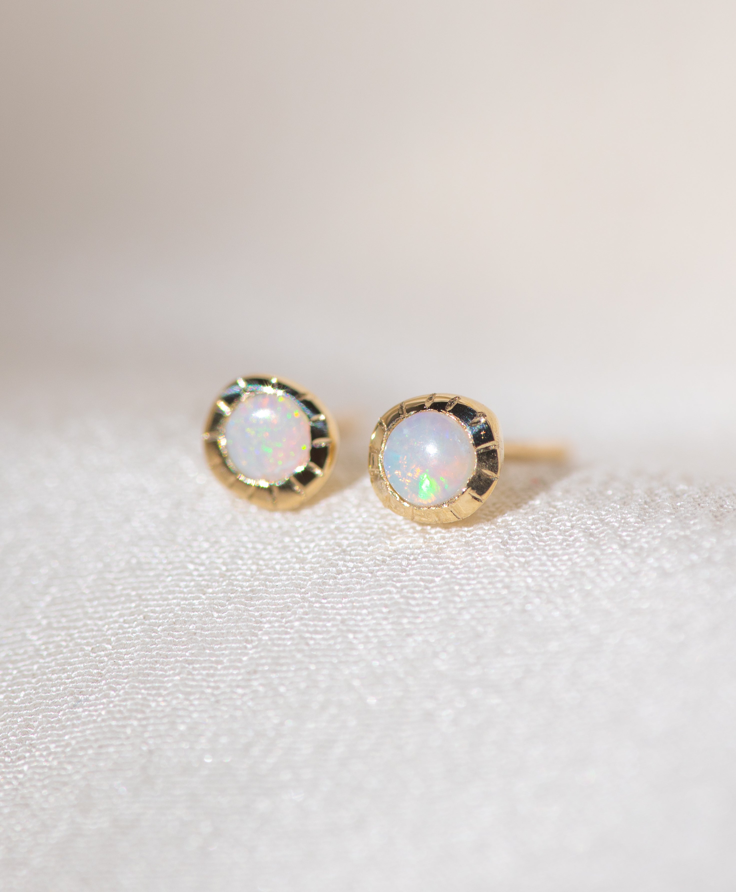Pair of gold Heirloom Stud earrings with opal stones