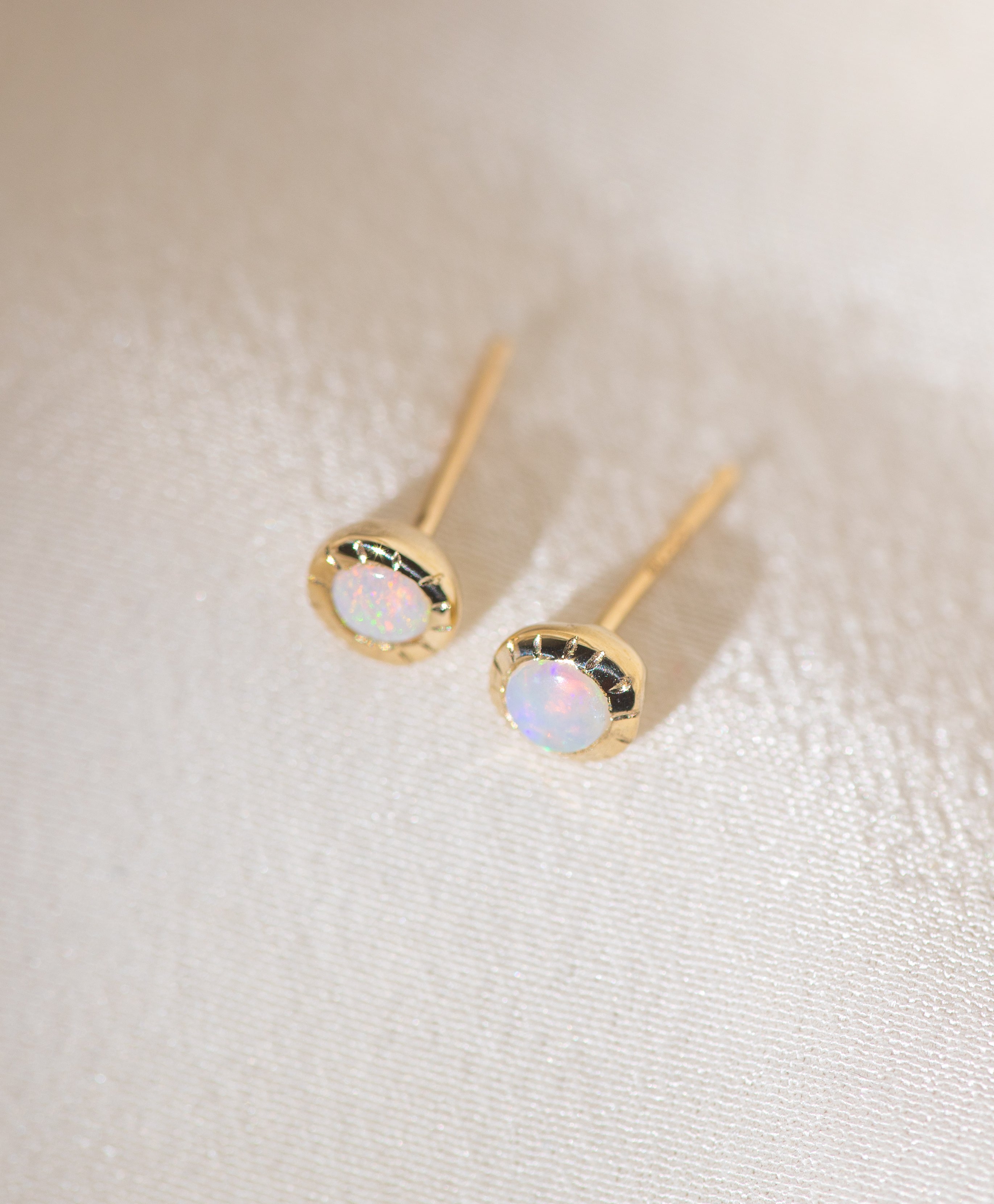 Pair of gold Heirloom Stud earrings with opal stones