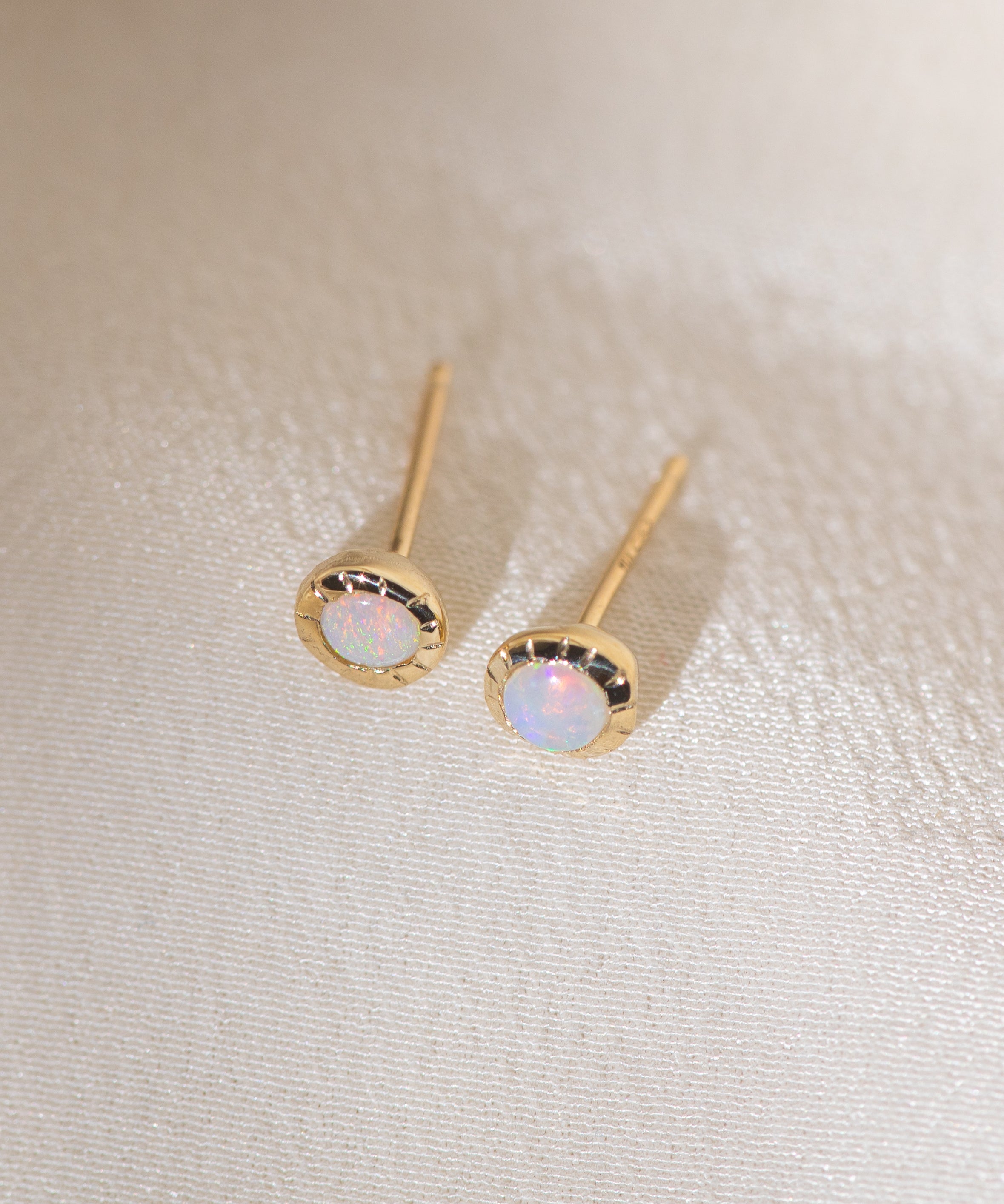 Pair of gold Heirloom Stud earrings with opal stones