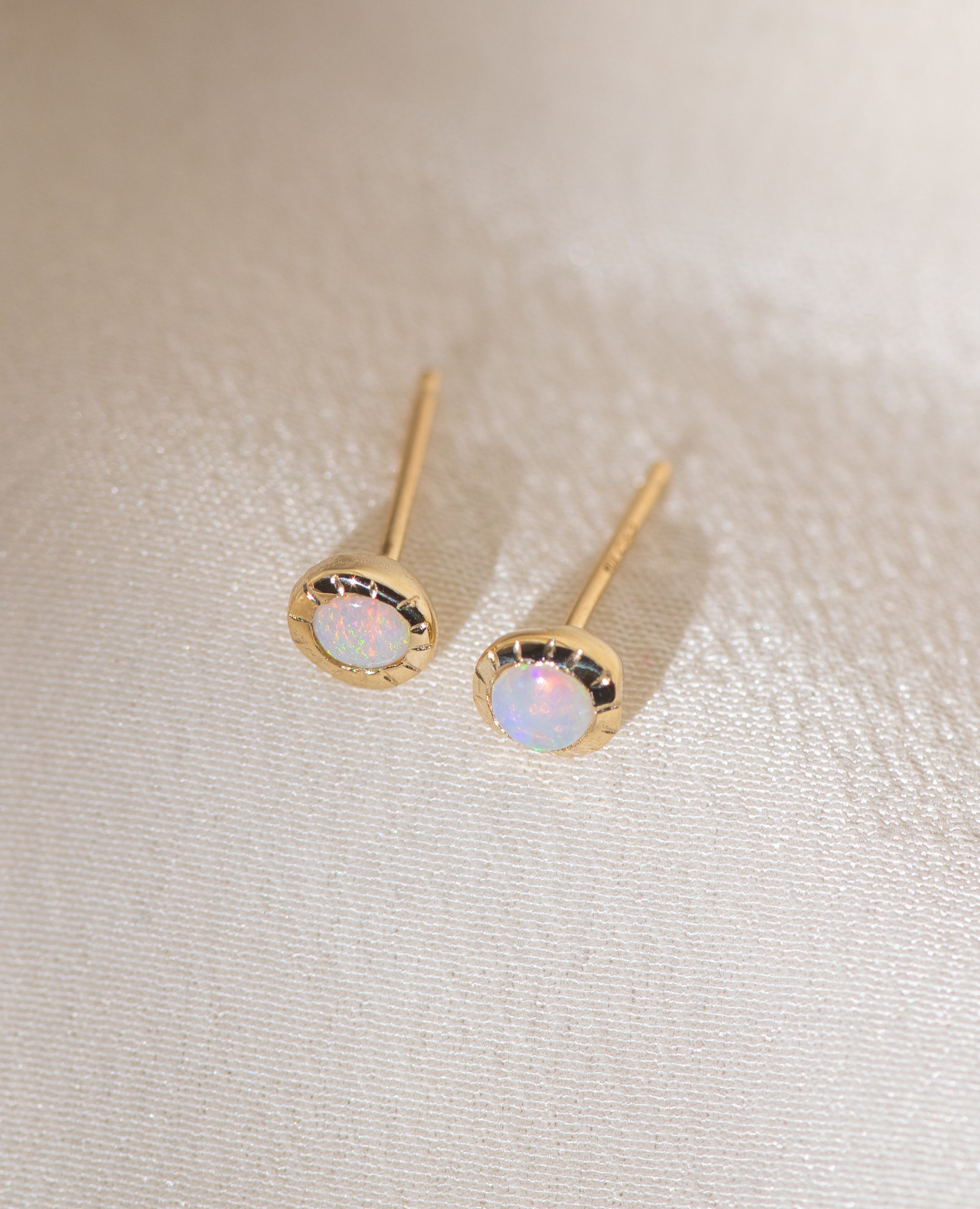 Pair of gold Heirloom Stud earrings with opal stones