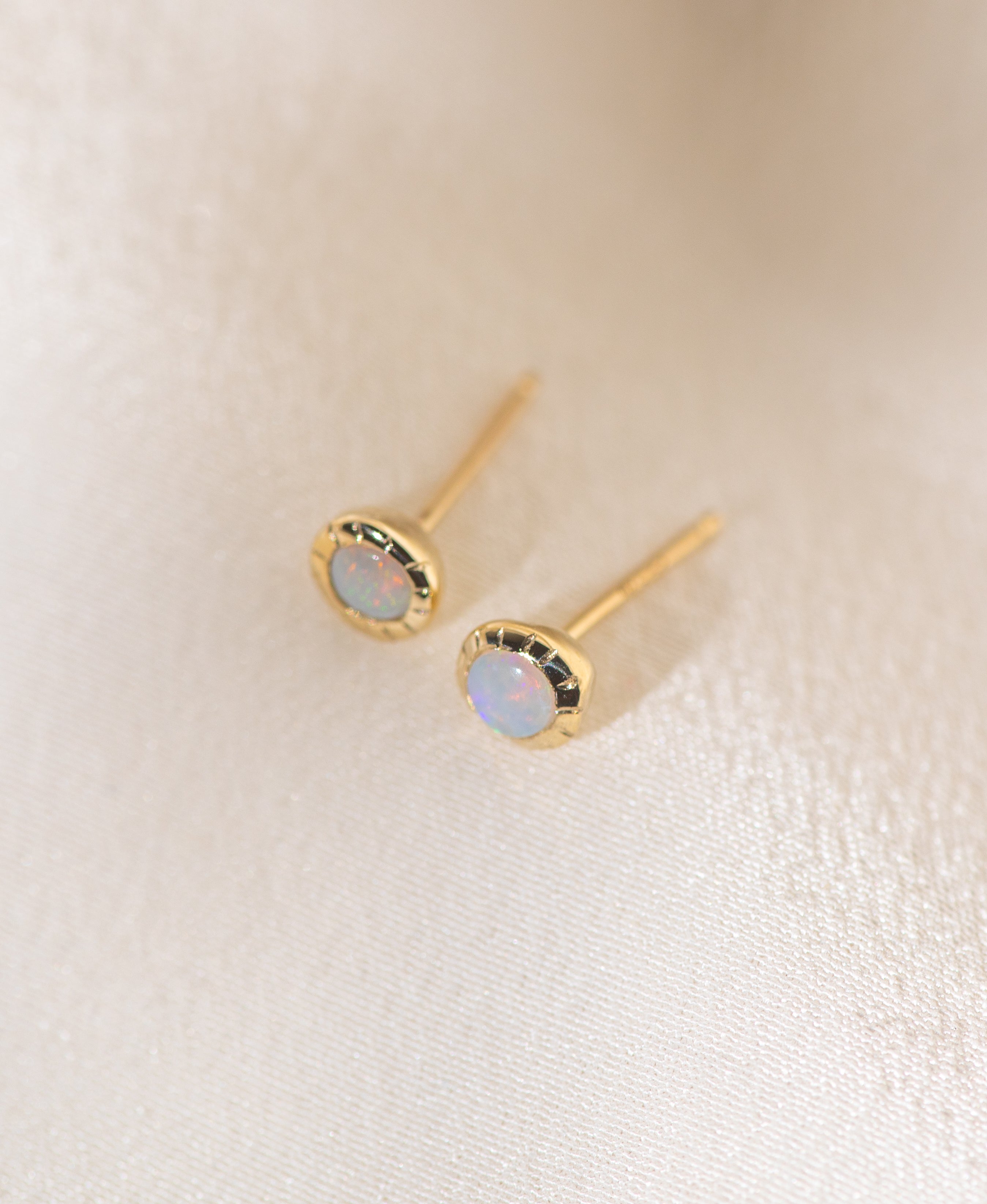Pair of gold Heirloom Stud earrings with opal stones