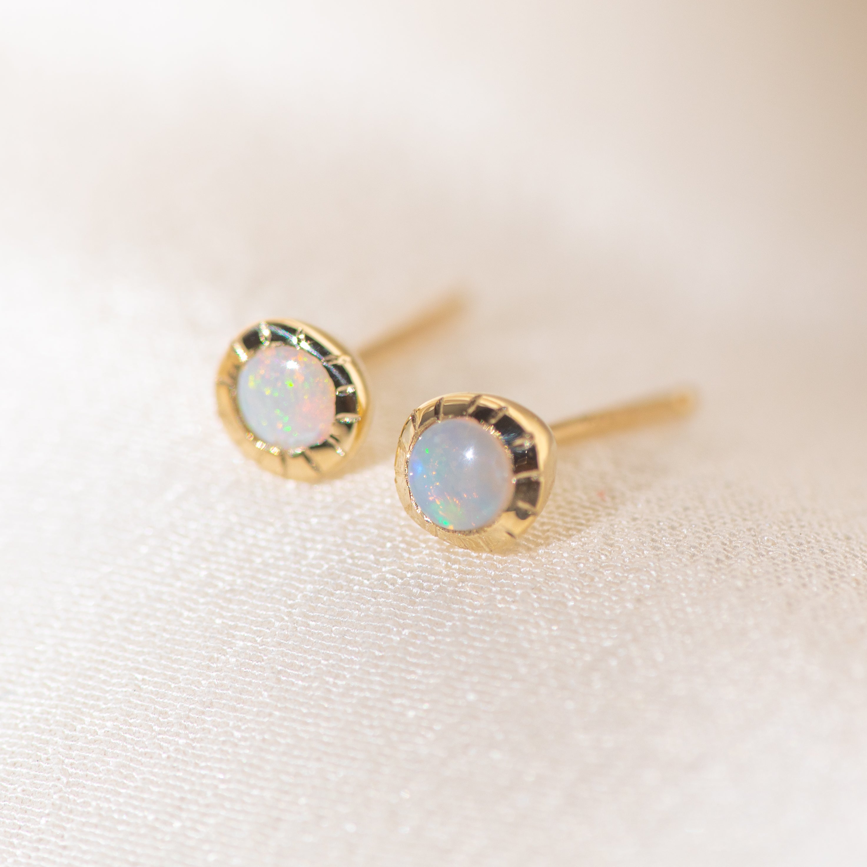 Pair of gold Heirloom Stud earrings with opal stones
