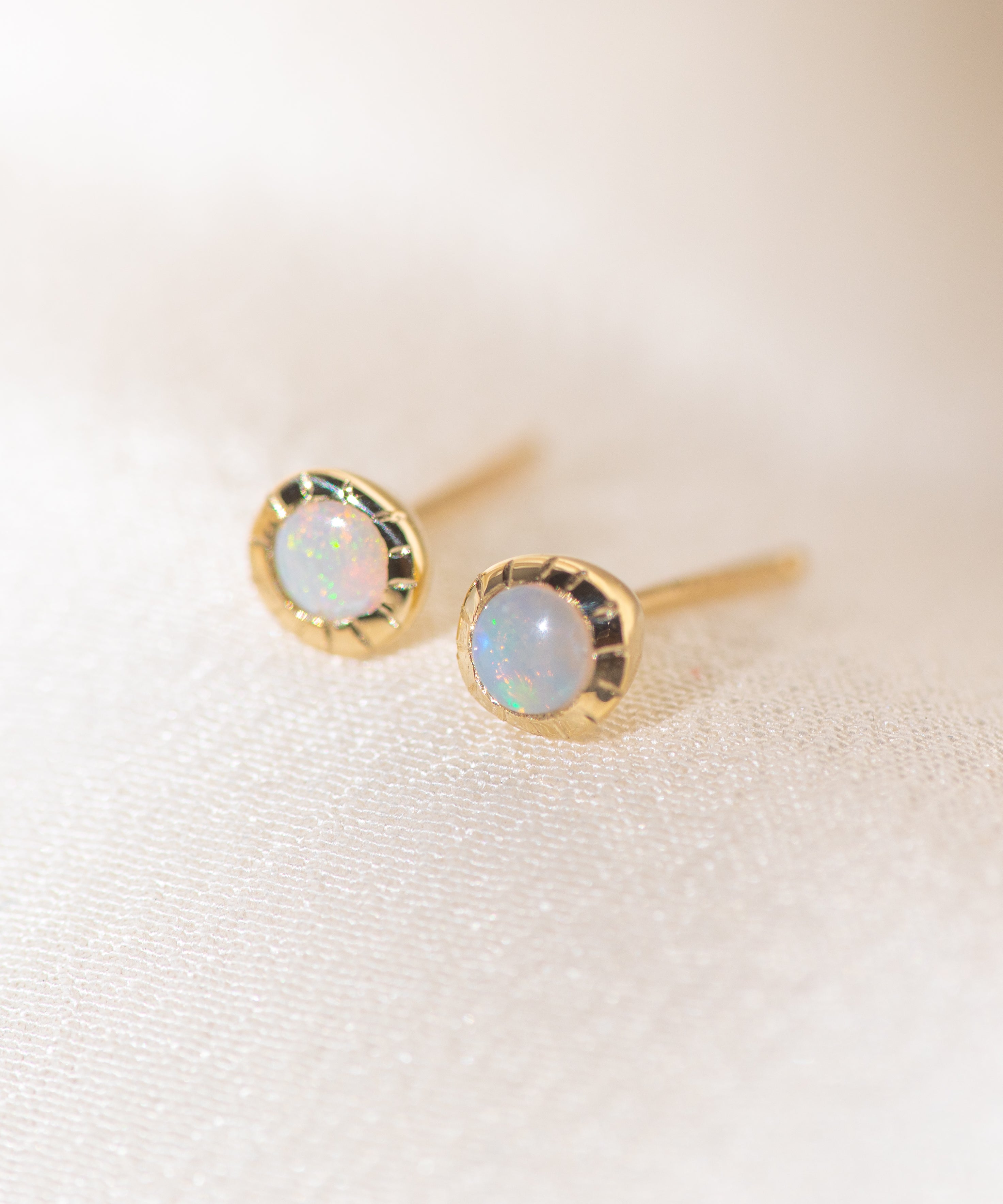 Pair of gold Heirloom Stud earrings with opal stones