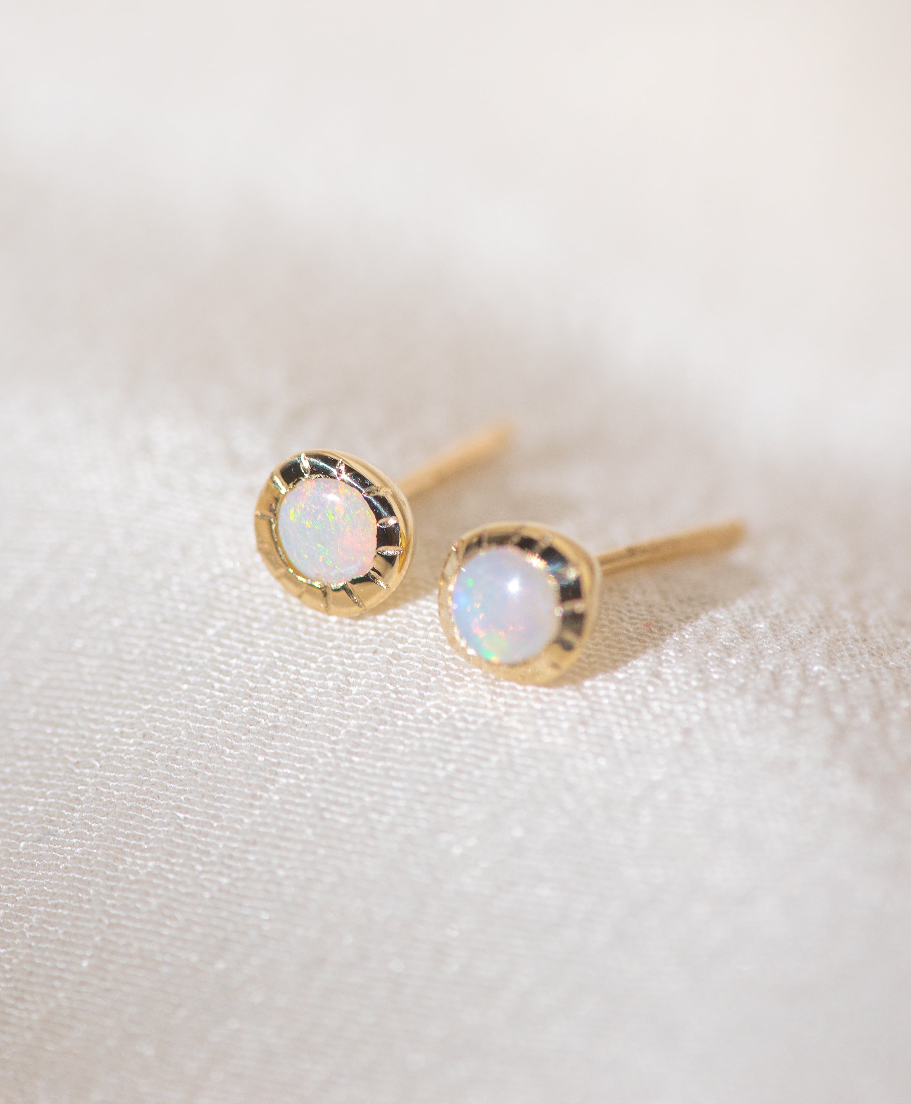 Pair of gold Heirloom Stud earrings with opal stones