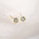 Pair of gold Heirloom Stud earrings with aquamarine stones