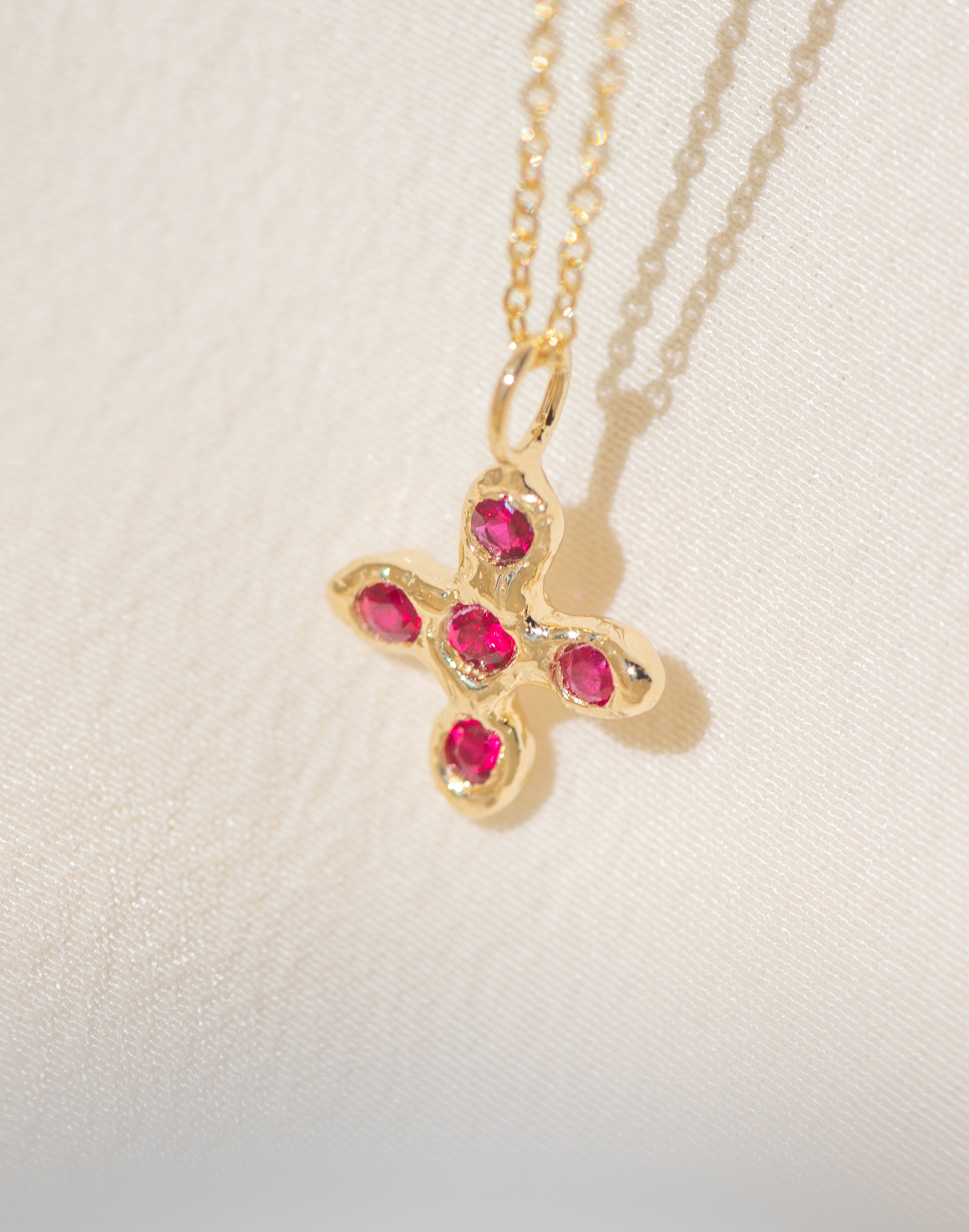 Gold Cross necklace with Ruby Stones