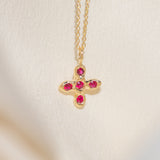 Gold Cross necklace with Ruby Stones