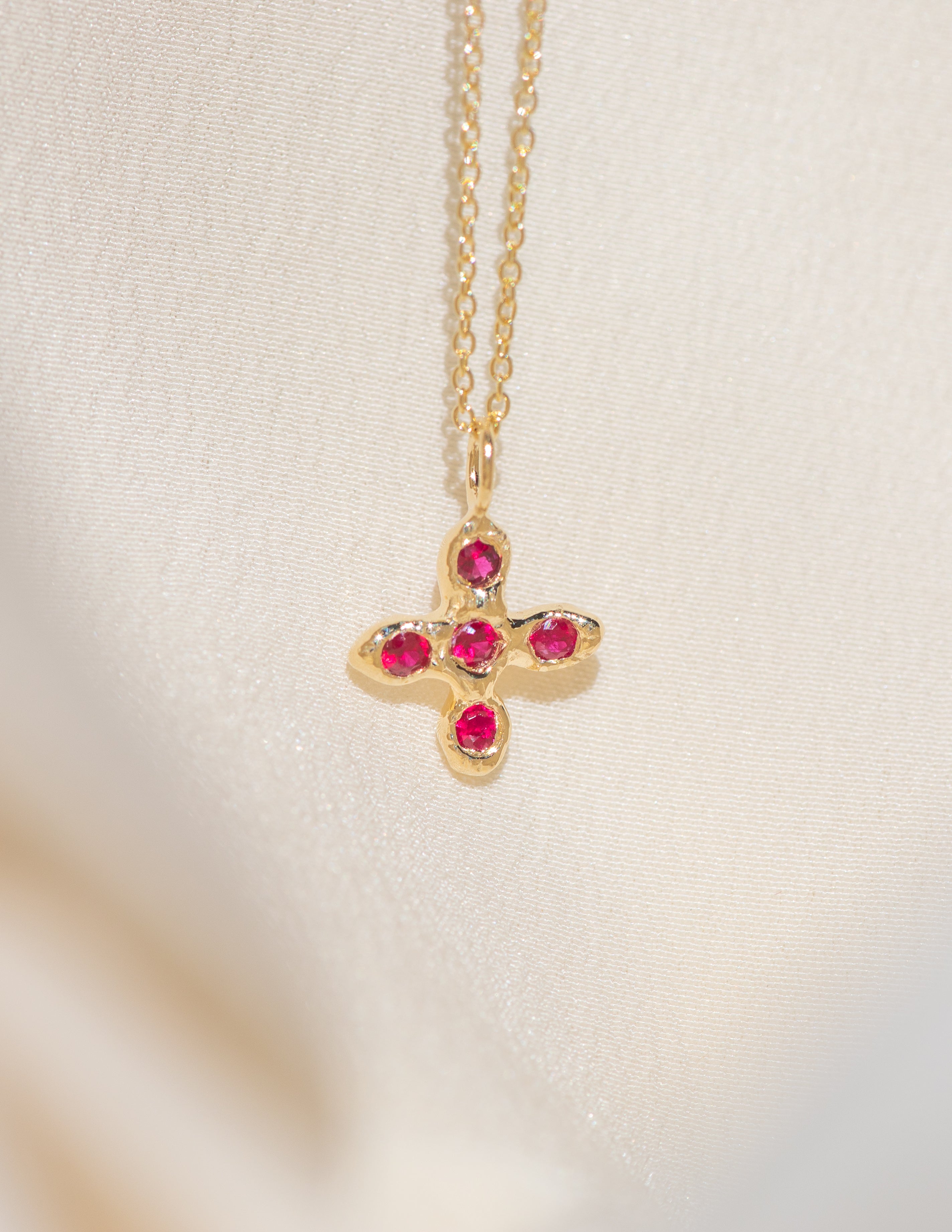 Gold Cross necklace with Ruby Stones