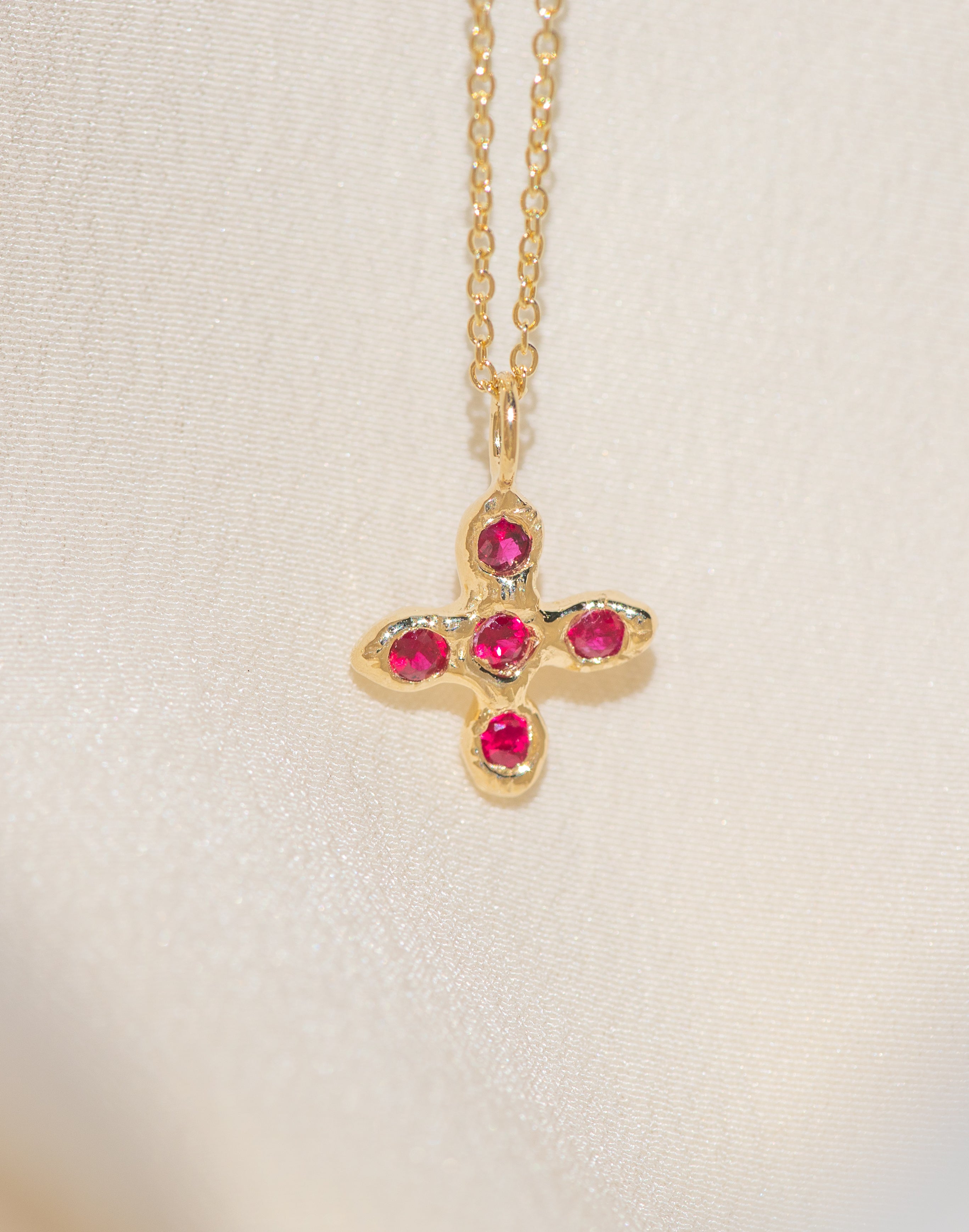 Gold Cross necklace with Ruby Stones