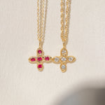 Gold Cross necklaces with Ruby and White Diamond Stones