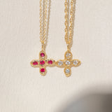 Gold Cross necklaces with Ruby and White Diamond Stones