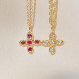 Gold Cross necklaces with Ruby and Diamond Stones