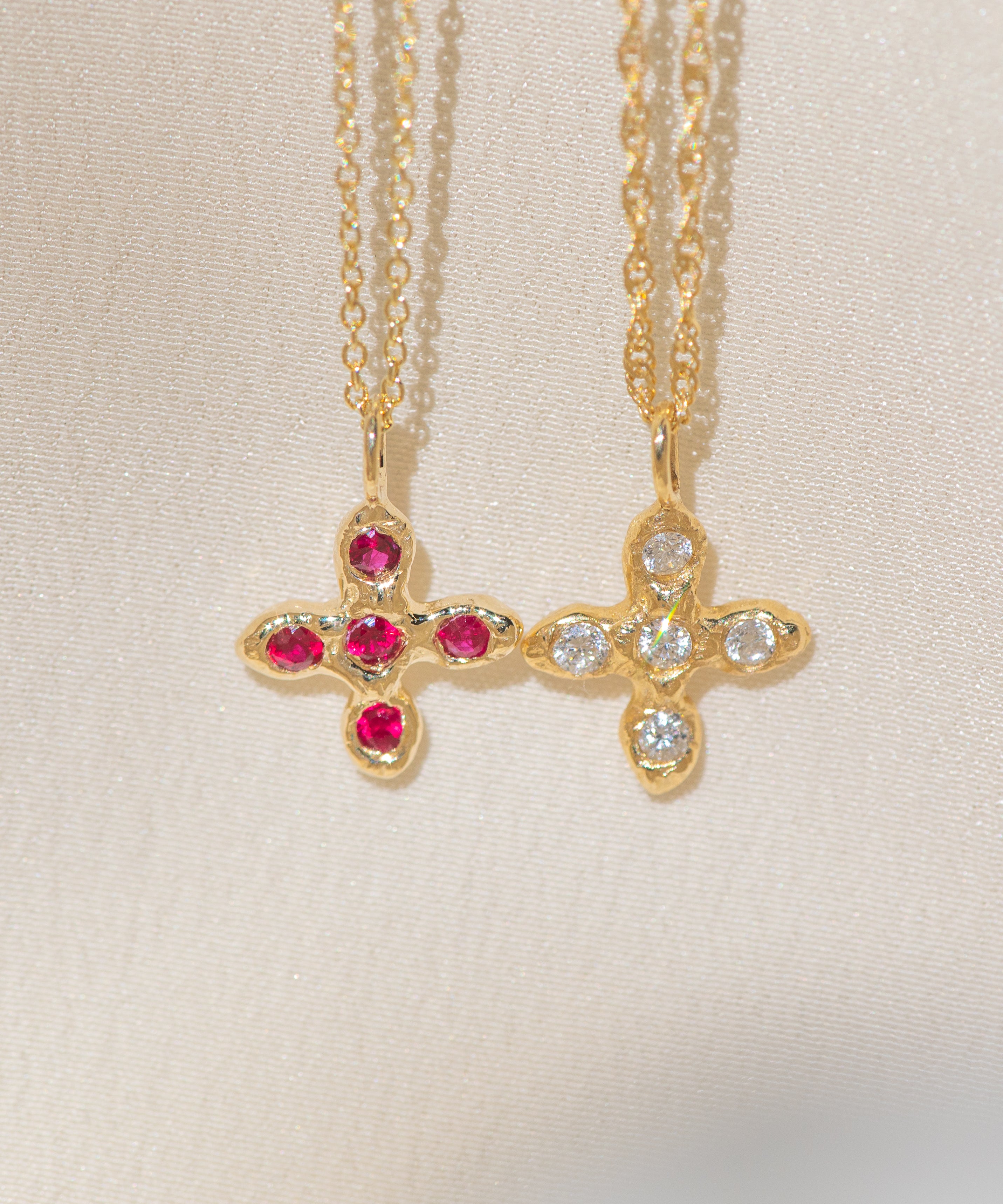 Gold Cross necklaces with Ruby and Diamond Stones