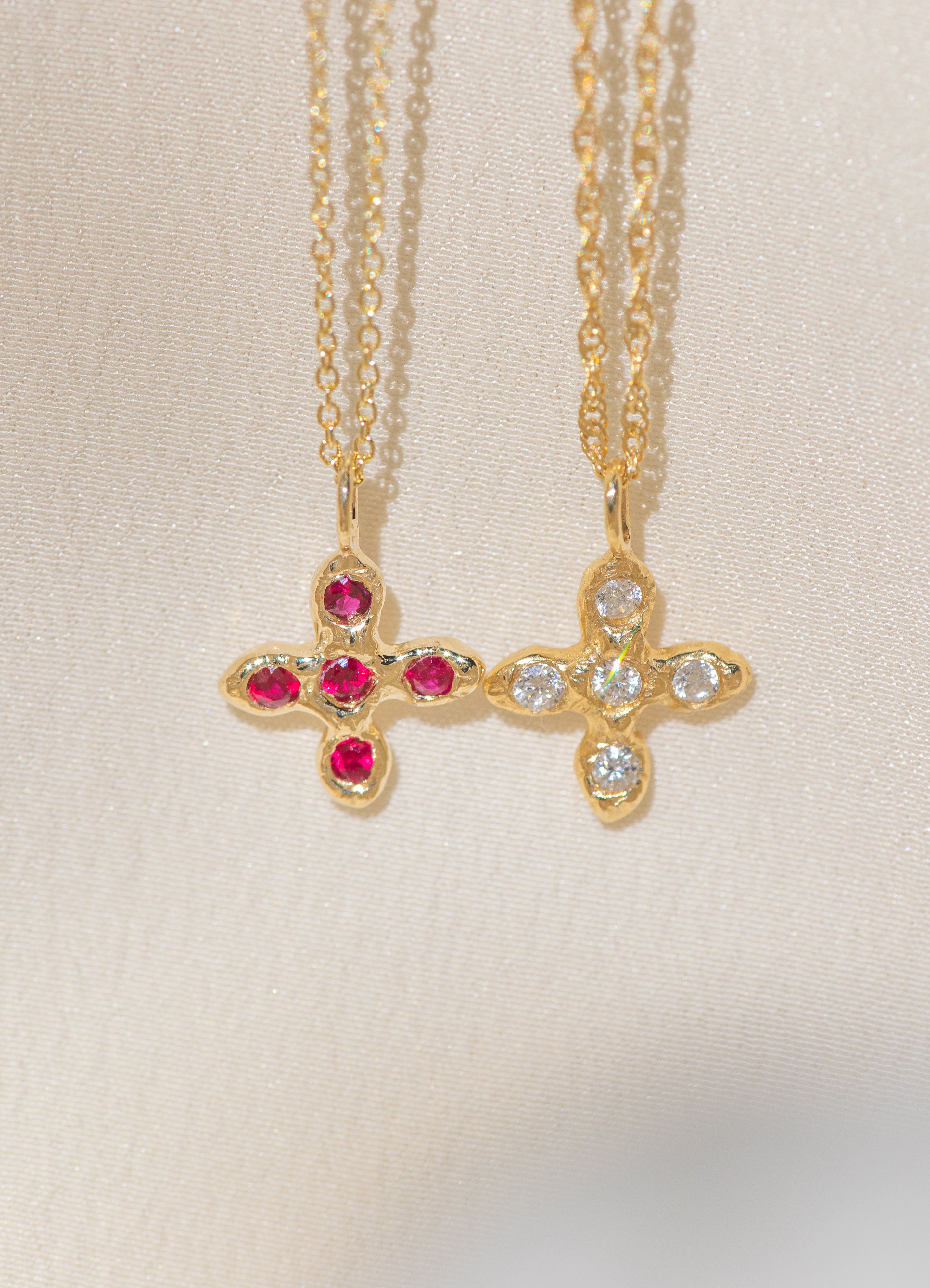 Gold Cross necklaces with Ruby and Diamond Stones