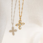 Gold Cross necklace with White Diamond Stones