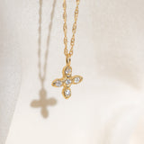 Gold Cross necklace with White Diamond Stones