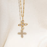 Gold Cross necklace with White Diamond Stones