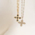 Gold Cross necklace with Black Diamond Stones