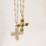 Gold Cross necklace with Black Diamond Stones
