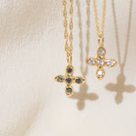 Gold Cross necklaces with Black and White Diamond Stones