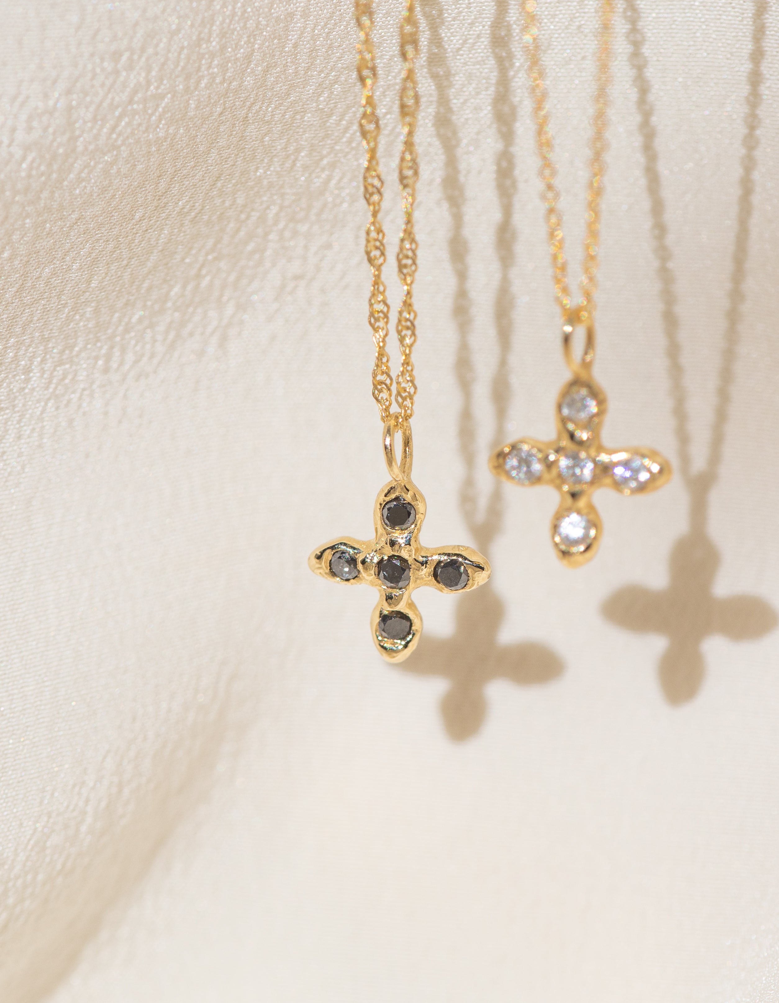 Gold Cross necklaces with Black and White Diamond Stones