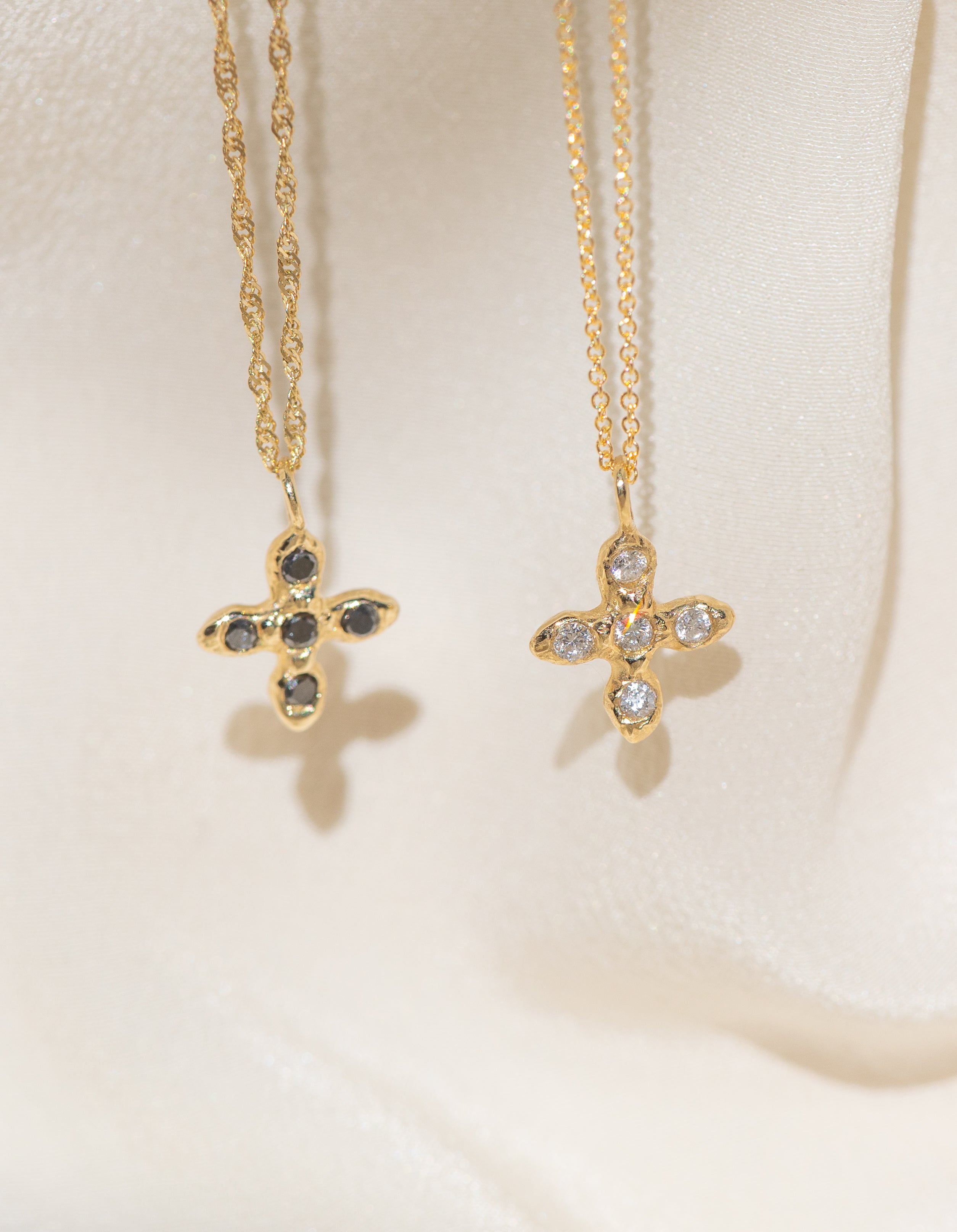 Gold Cross necklaces with Black and White Diamond Stones