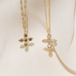 Gold Cross necklaces with Black and White Diamond Stones