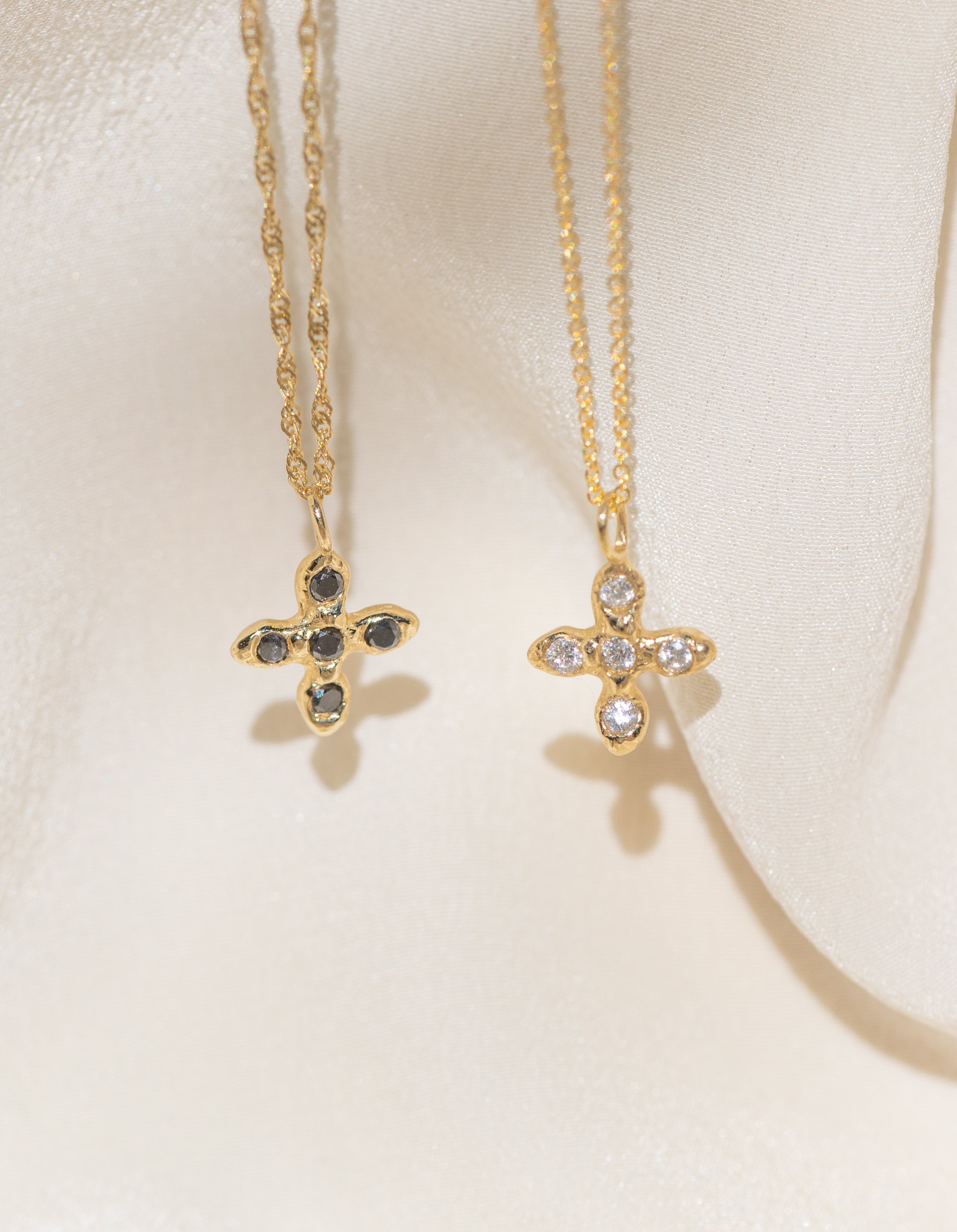 Gold Cross necklaces with Black and White Diamond Stones