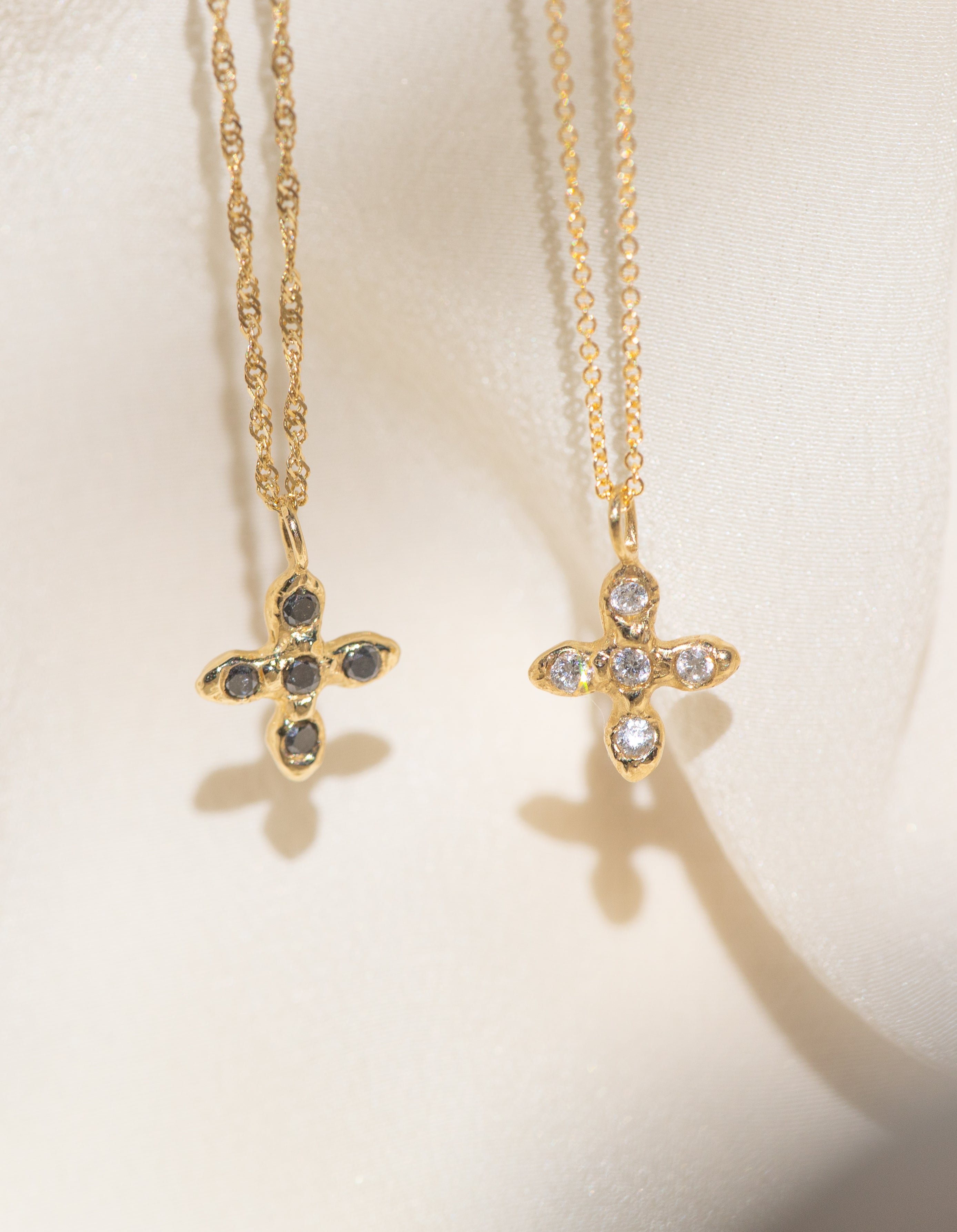 Gold Cross necklaces with Black and White Diamond Stones