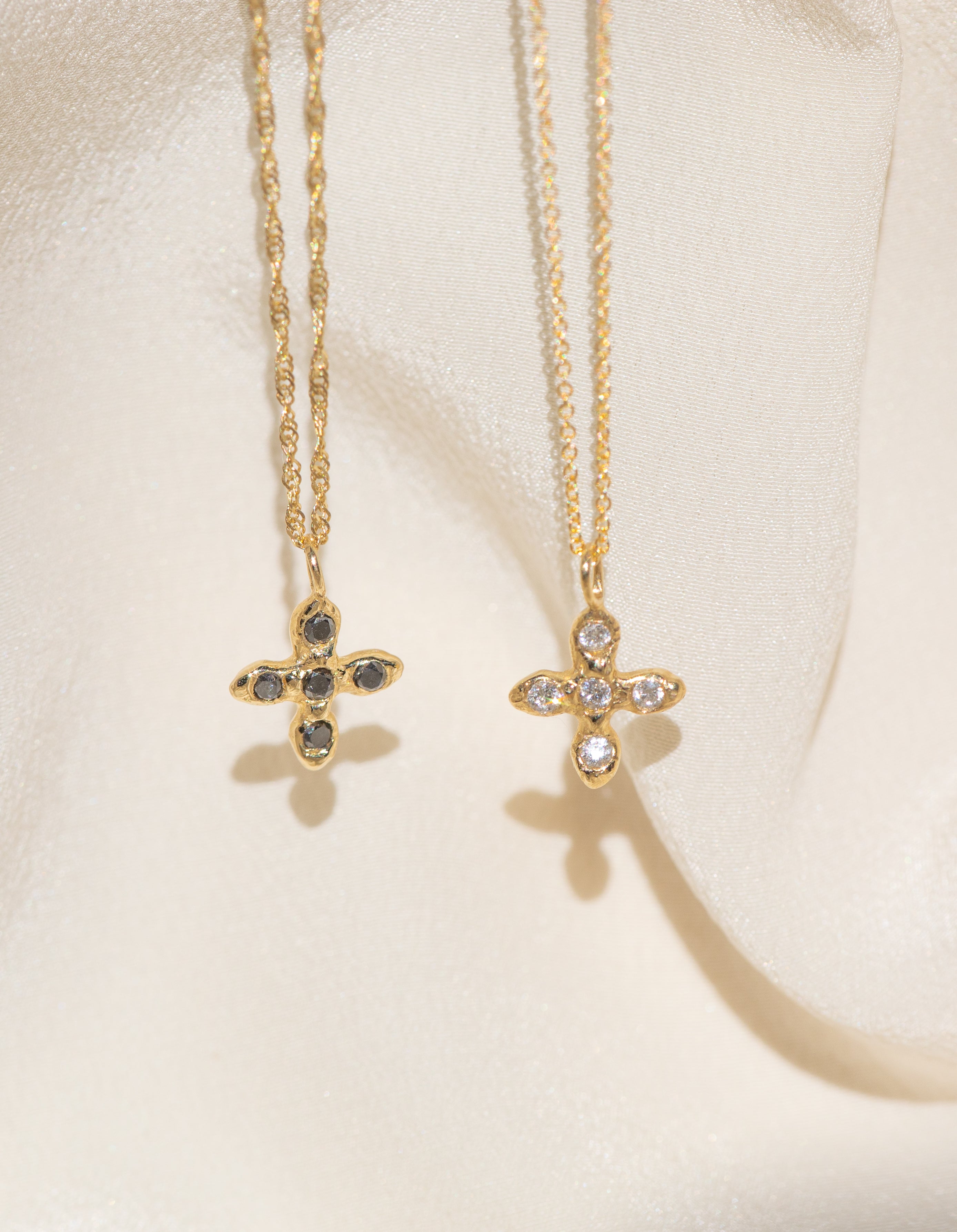 Gold Cross necklaces with Black and White Diamond Stones