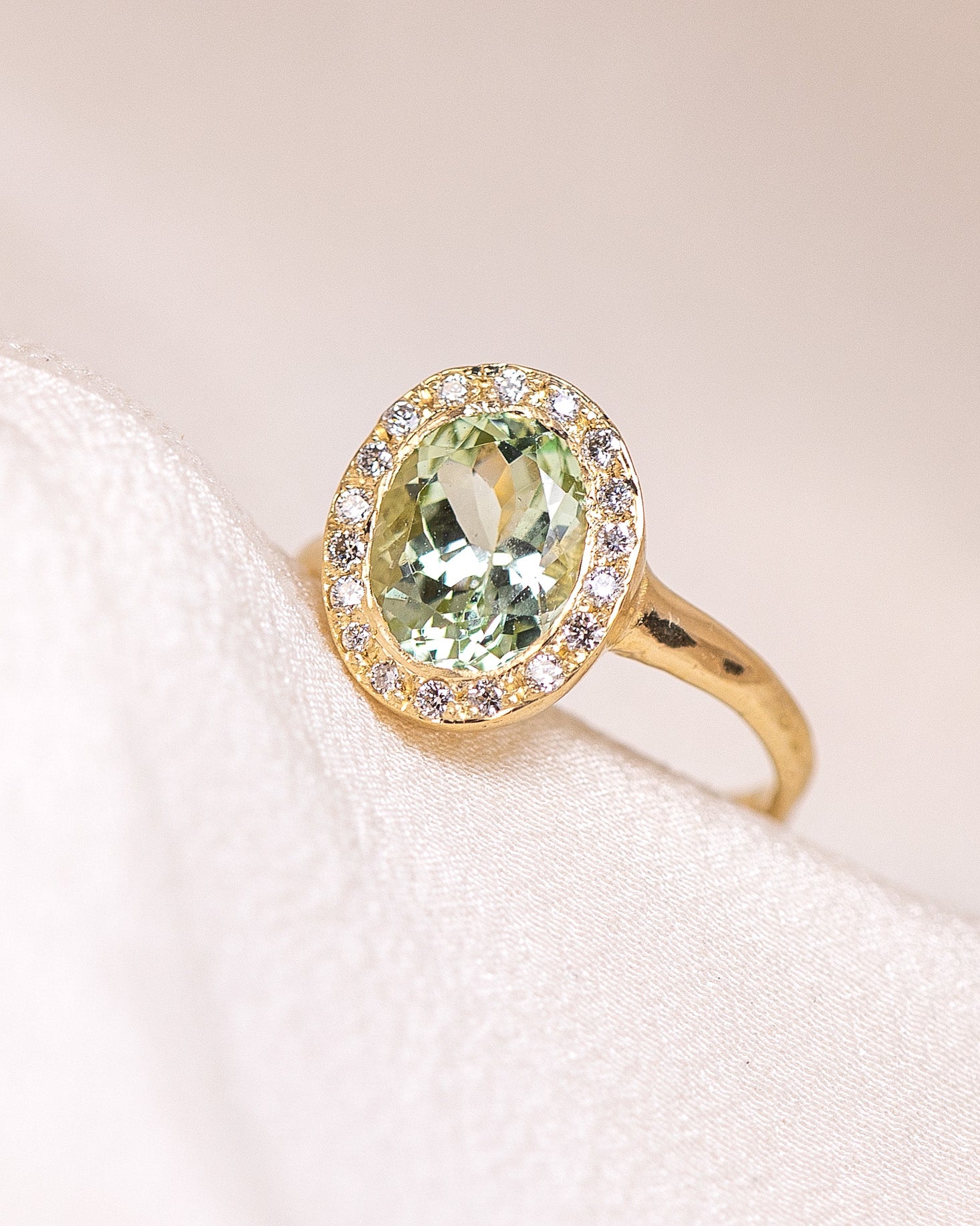 Green Tourmaline Halo Ring – Margaux Perrier Jewelry
