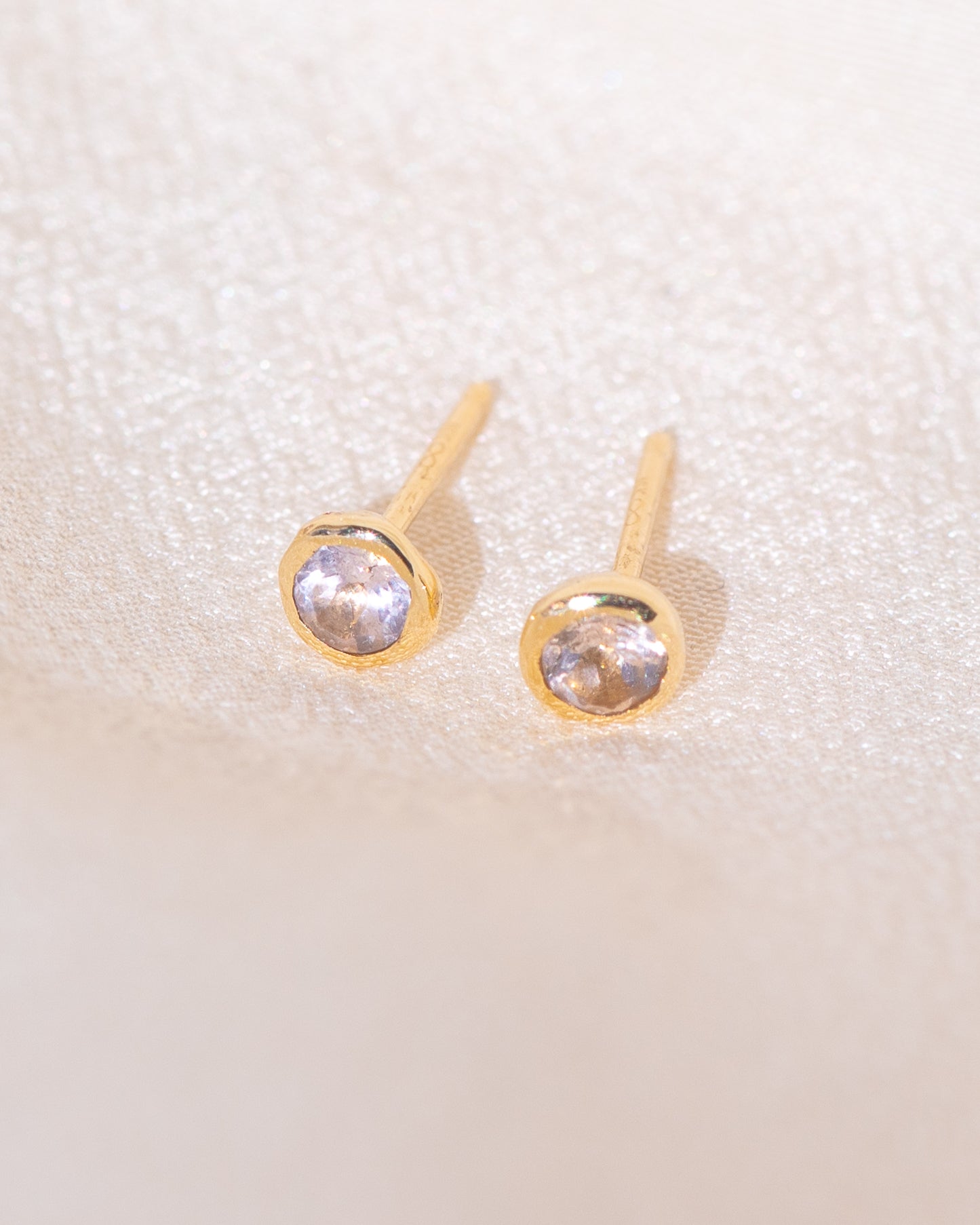 Pair of gold Heirloom Stud earrings with Morganite stones