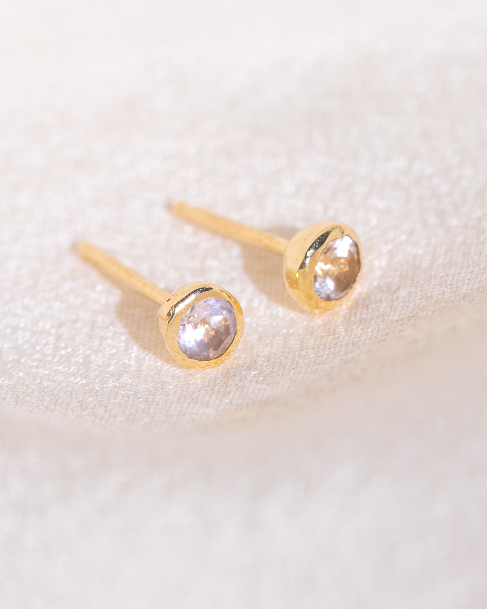 Pair of gold Heirloom Stud earrings with Morganite stones