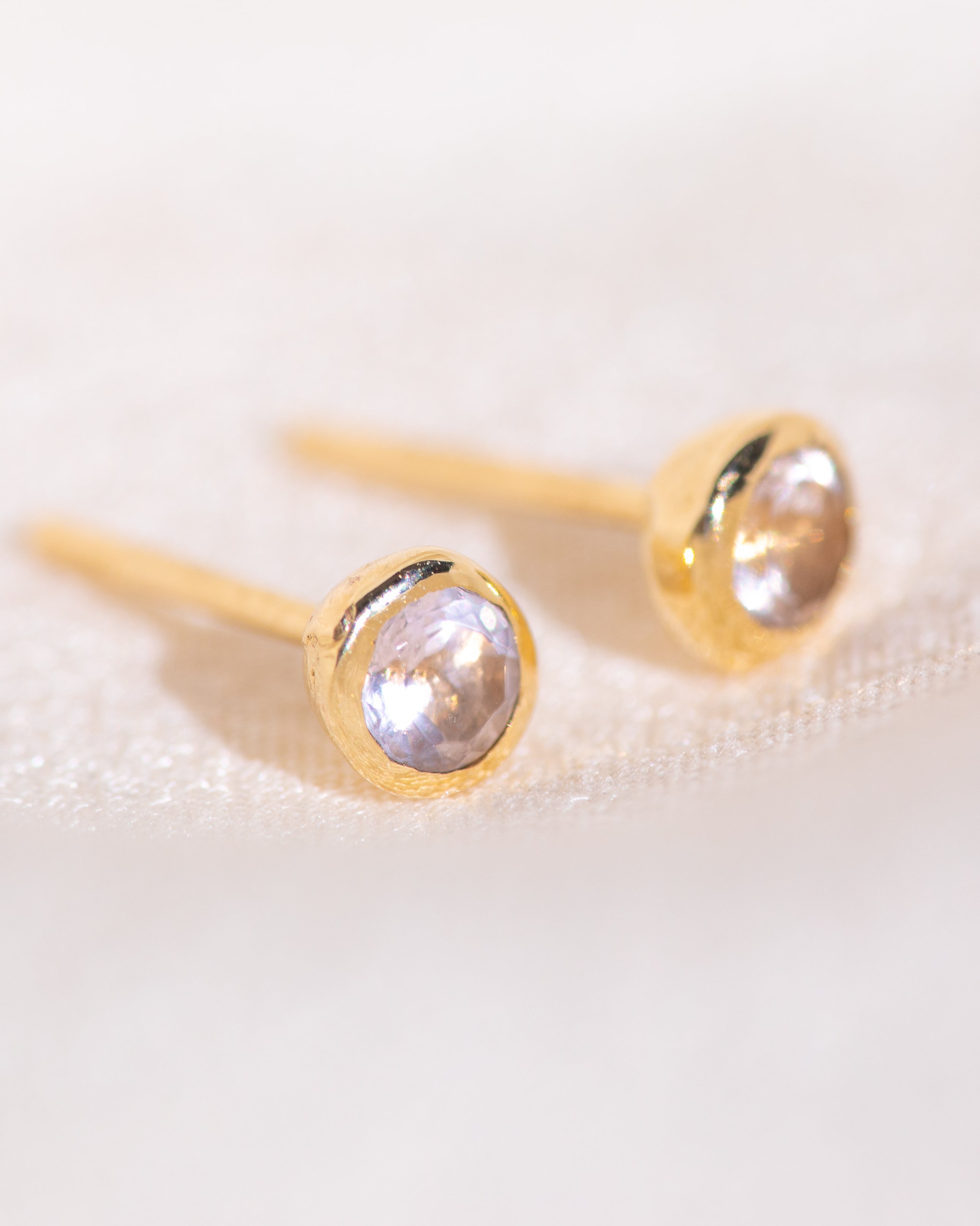 Pair of gold Heirloom Stud earrings with Morganite stones