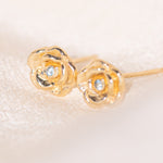 14k gold rose carved studs with aquamarine