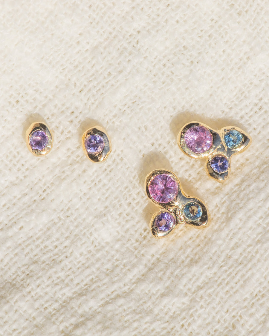 14kt Gold Studs featuring a 2mm Tanzanite pictured with the Valentina Studs