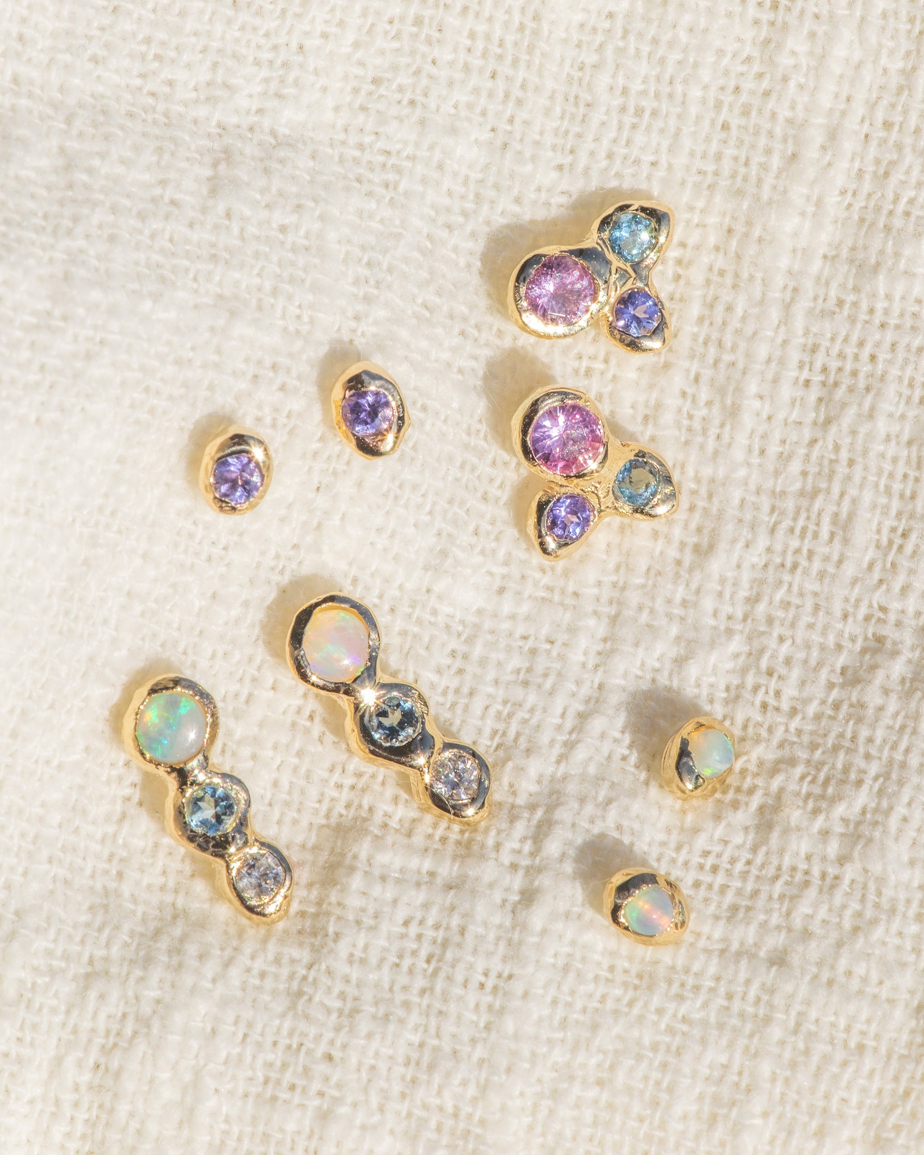 An Array of 14kt Gold Studs: Baby Heirloom Studs, Valentina Studs and Droplette Studs