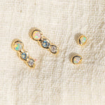 14kt Gold Studs featuring a 2mm Opal, pictured with the Droplette Studs