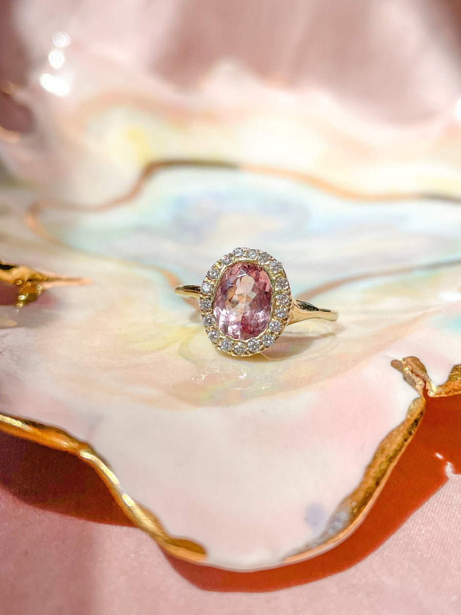 Pink Tourmaline Halo Ring