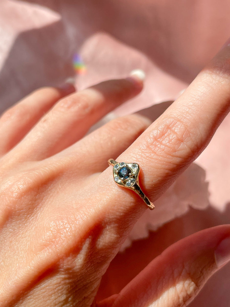 Blue Sapphire Aquamarine Halo Ring